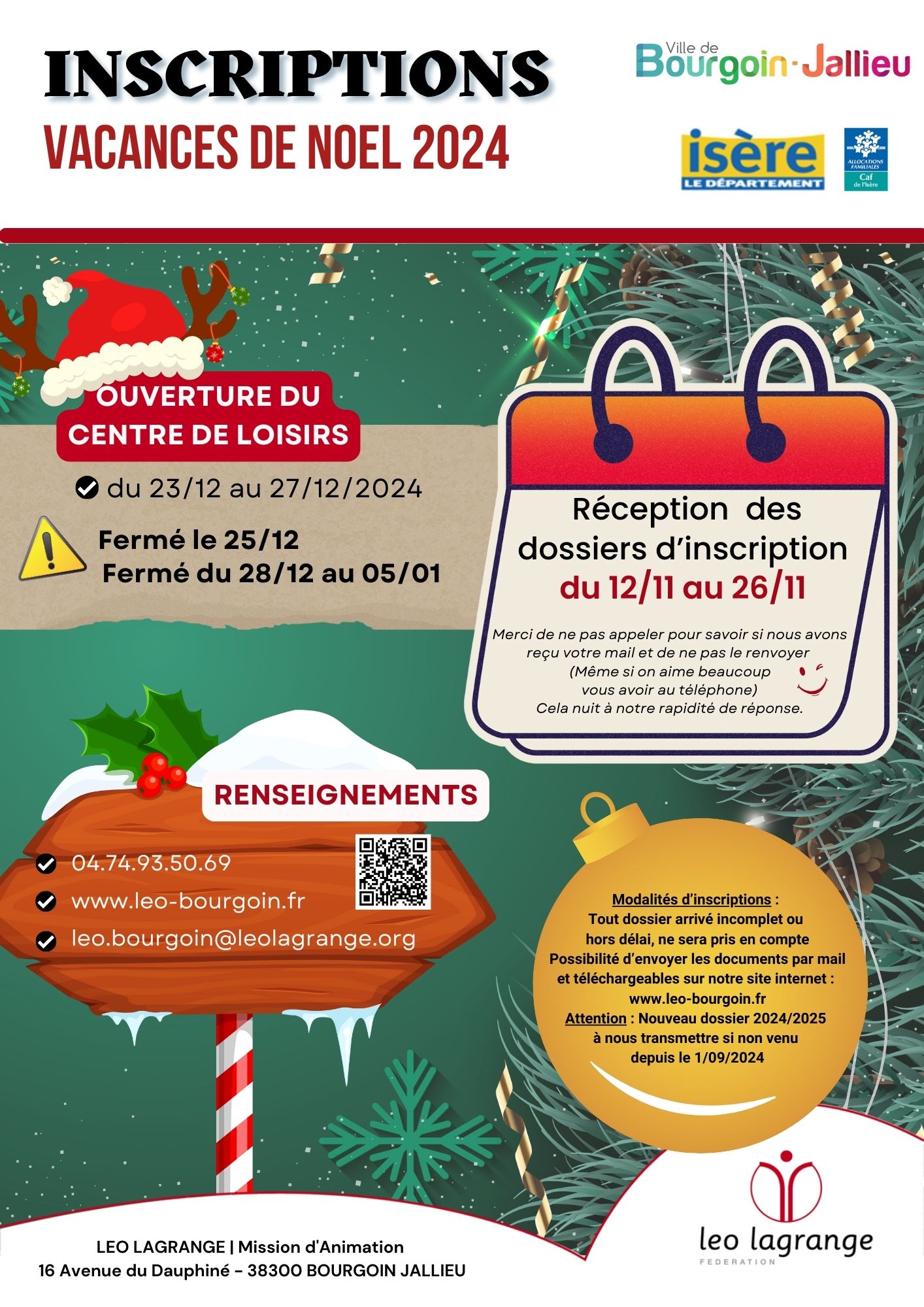 You are currently viewing INSCRIPTIONS VACANCES DE NOEL 2024